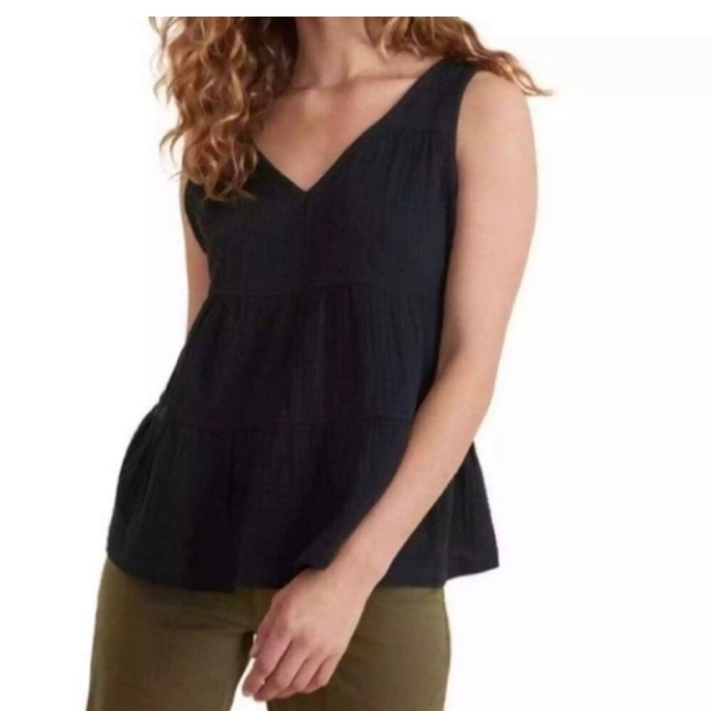 Marine Layer Corinne Tiered Black Tank Top‎ Size XS 100% Cotton Flowy NWT